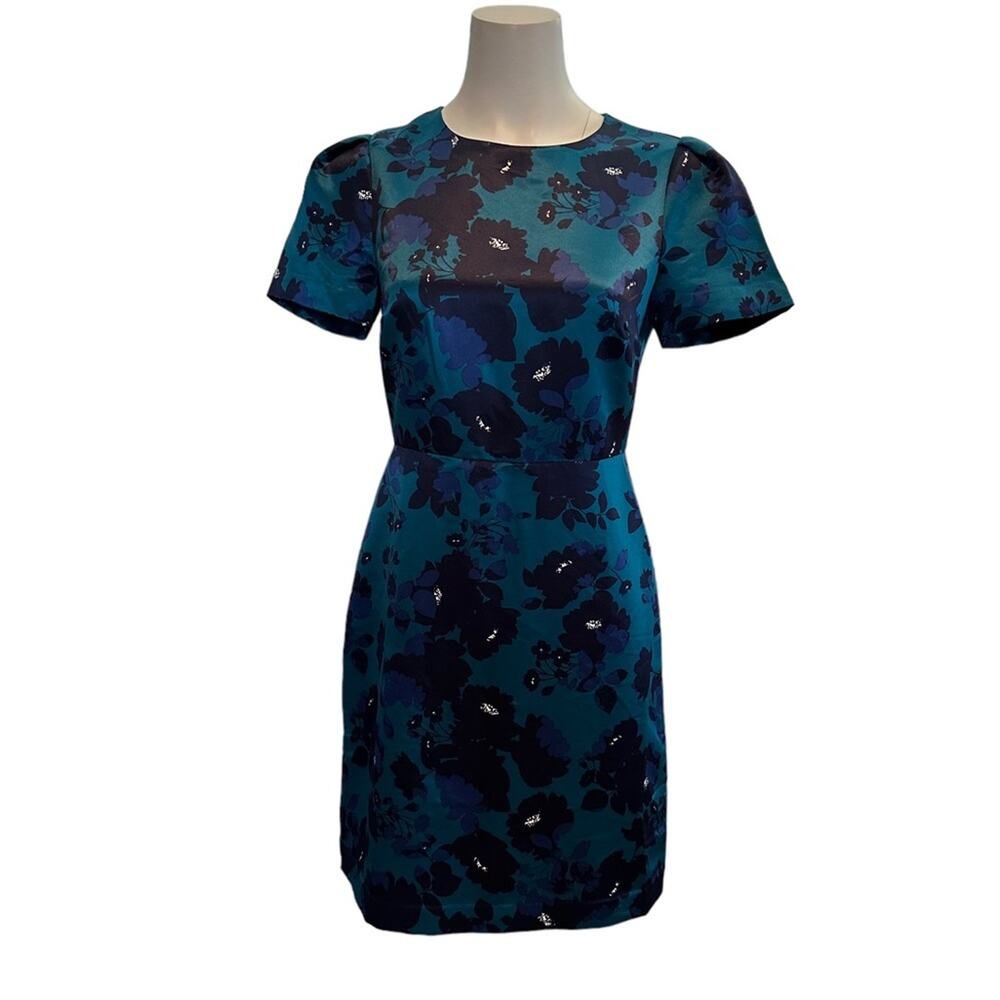 Draper James Teal Floral A-Line Dress Sz 2 - Picture 2 of 10